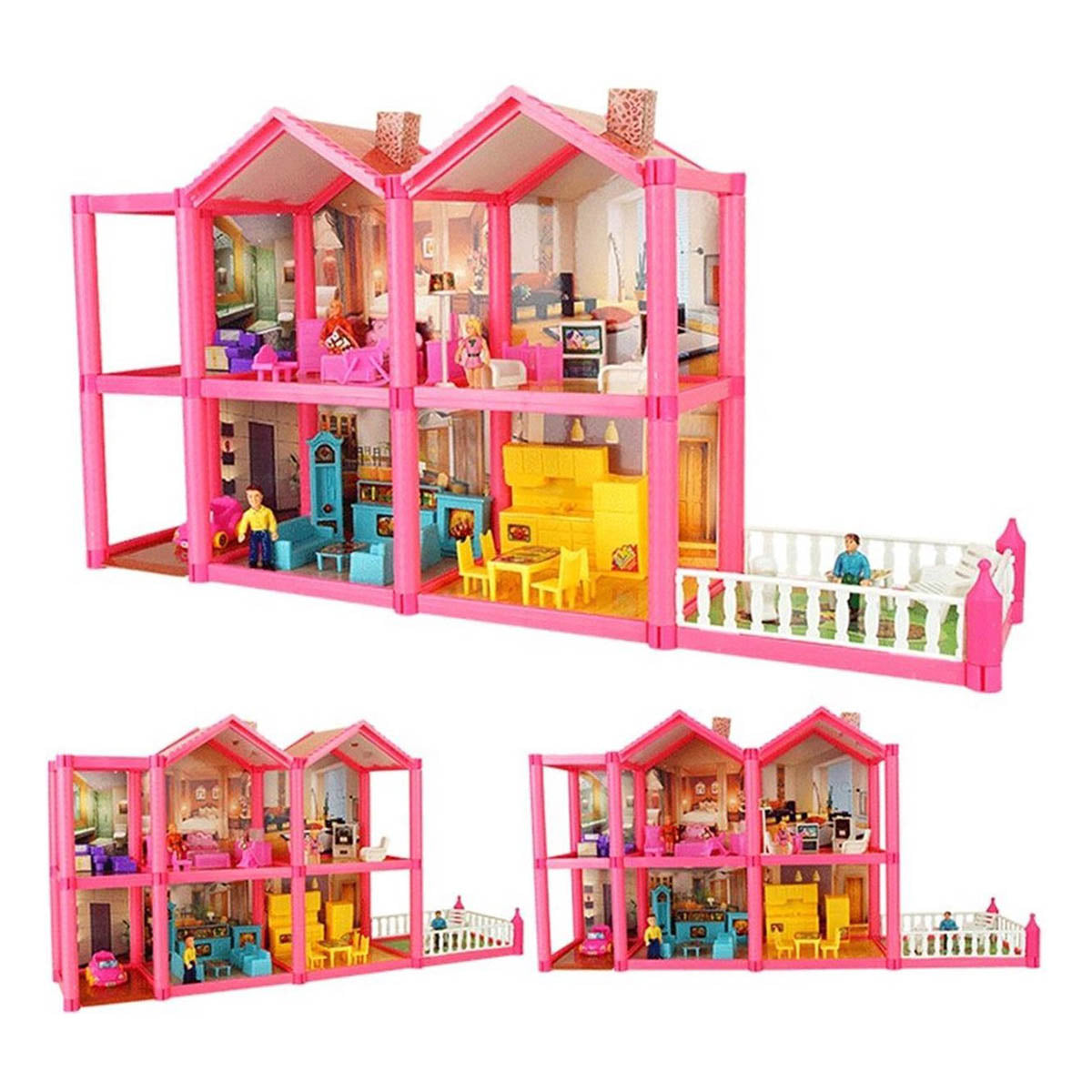<tc>Ariko</tc> XL Dollhouse | Dream House | 6 rooms and terrace| 136 pieces fully furnished with 4 dolls and 1 dog