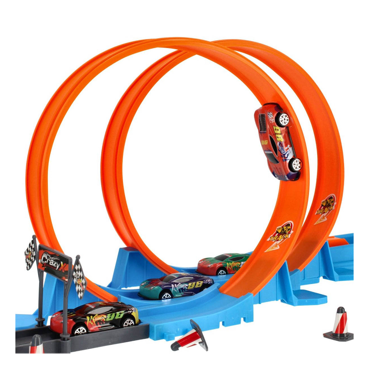 Ariko Dubbele Track Racebaan - 40 delig - Twee louping - Twee lounchers in 4 versnellingen - 3 in 1 - 4 auto's - met puntensysteem