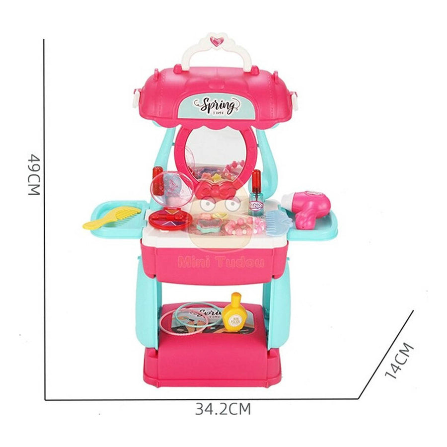 Ariko Speelgoed Koffer Schoonheid salon 31 delig - Fohn, spiegel, make-up, parfum en nog veel meer - handige meeneem koffer