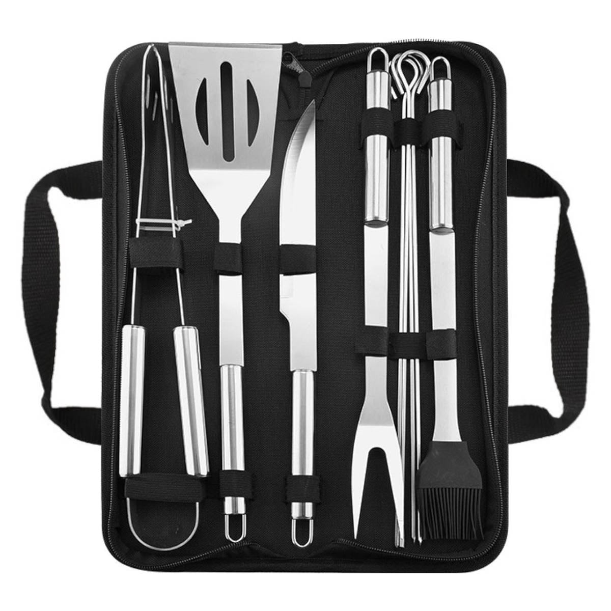 Ariko Ensemble d'ustensiles et de pinces pour barbecue - 9 pièces - BBQ - Ensemble de pinces et de brochettes - avec sac de rangement