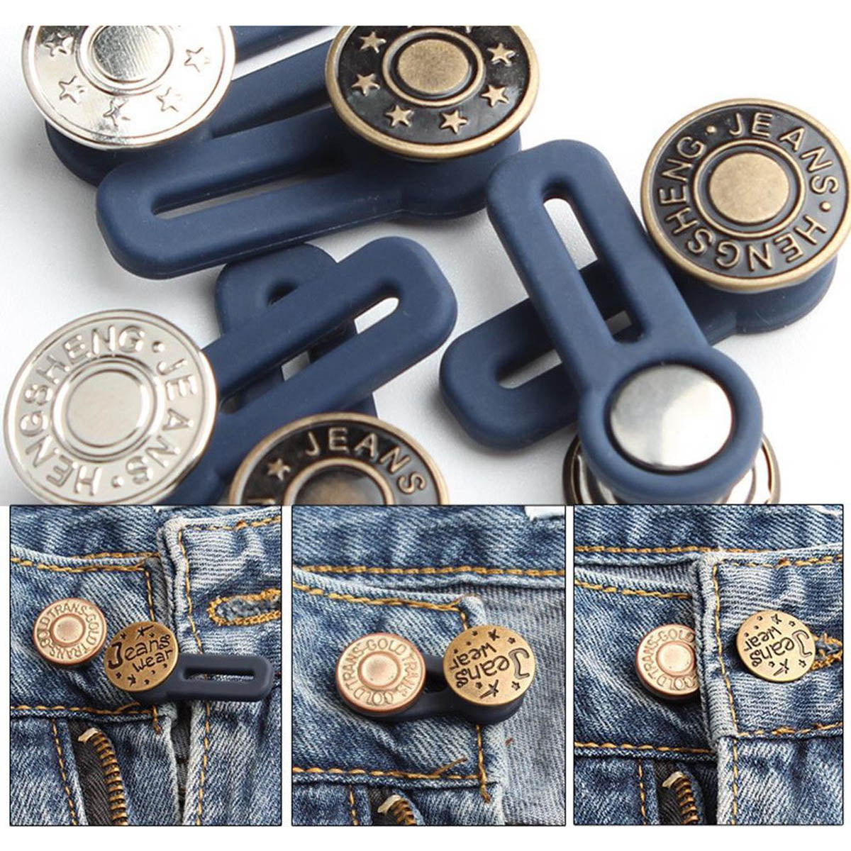 WiseGoods Luxe Broekverbreder - Knoopsgat Verlengers - Jeans & Broeken - Verstelbare Knopen - 2 cm - Taille - Zwanger - 5 stuks - Ariko