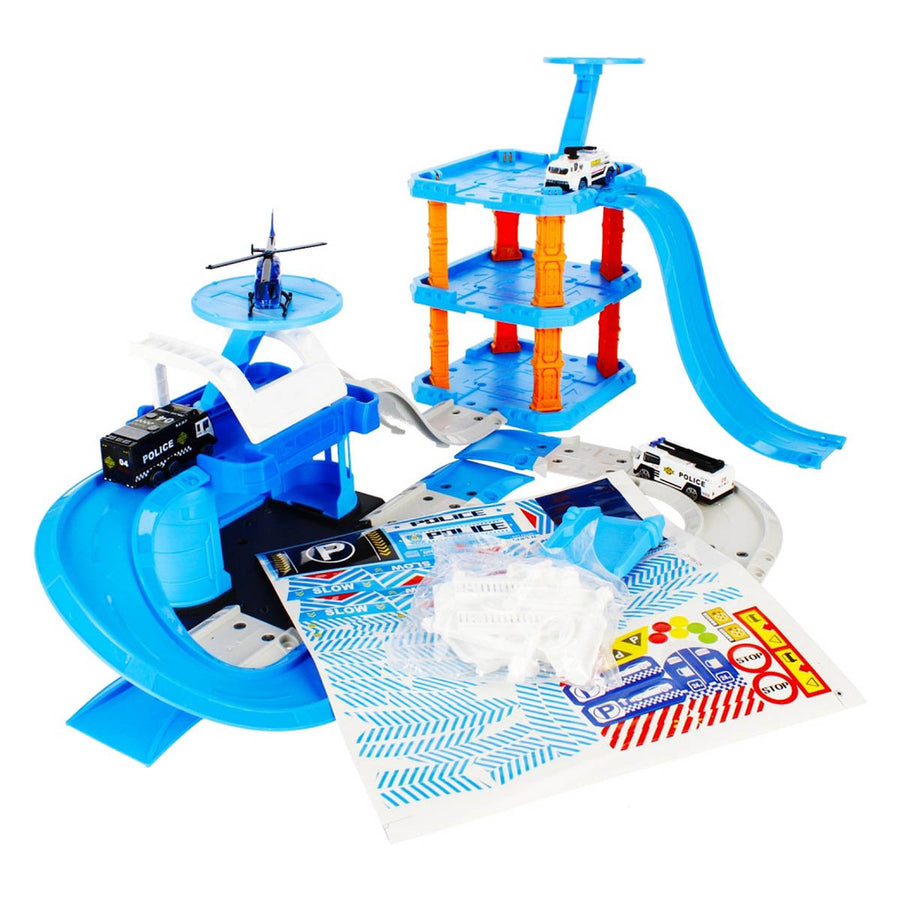 Ariko Parkeergarage Politie - Met Helikopter, Waterspuitauto en andere diverse stoere auto's - 1:64