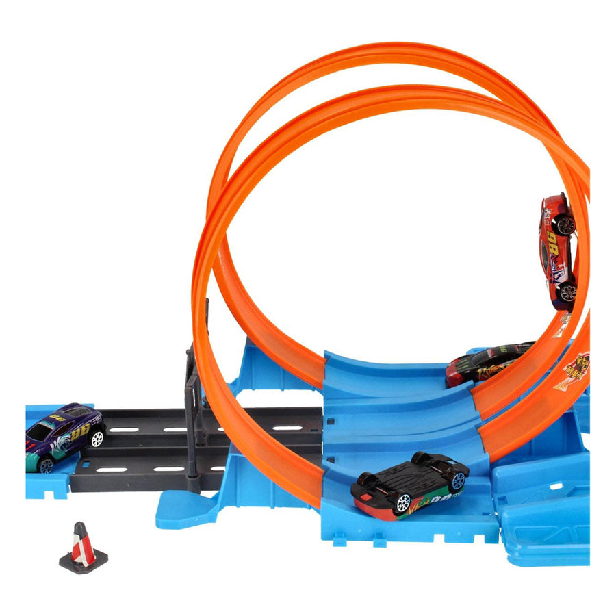 Ariko Dubbele Track Racebaan - 40 delig - Twee louping - Twee lounchers in 4 versnellingen - 3 in 1 - 4 auto's - met puntensysteem