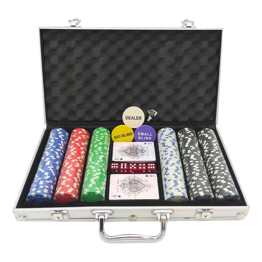 Ariko Deluxe-Pokerset – Mit Kartenmischer – Aluminiumkoffer – Profi-Pokerset mit 300 Chips und Pokerkarten – Pokerkoffer