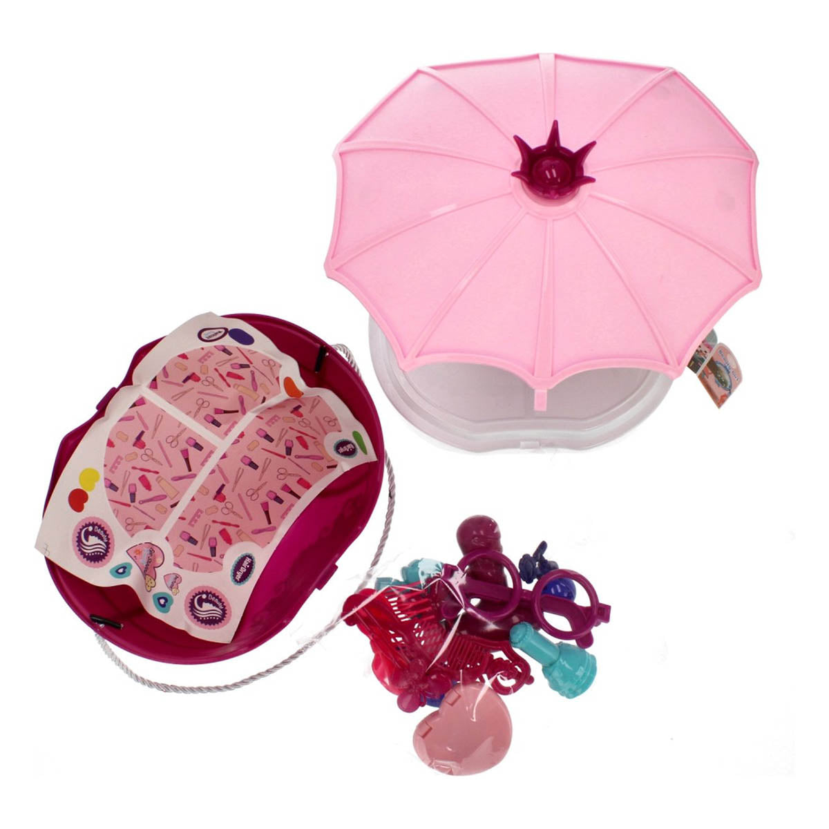 <tc>Ariko</tc>  Spielzeugkoffer Kosmetiksalon 30 Teile - Fön, Spiegel, Schminke, Parfüm und vieles mehr - praktischer Koffer zum Mitnehmen