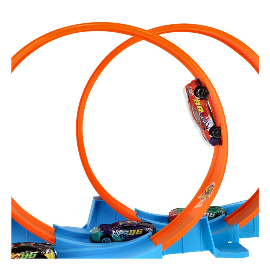 Ariko Dubbele Track Racebaan - 40 delig - Twee louping - Twee lounchers in 4 versnellingen - 3 in 1 - 4 auto's - met puntensysteem