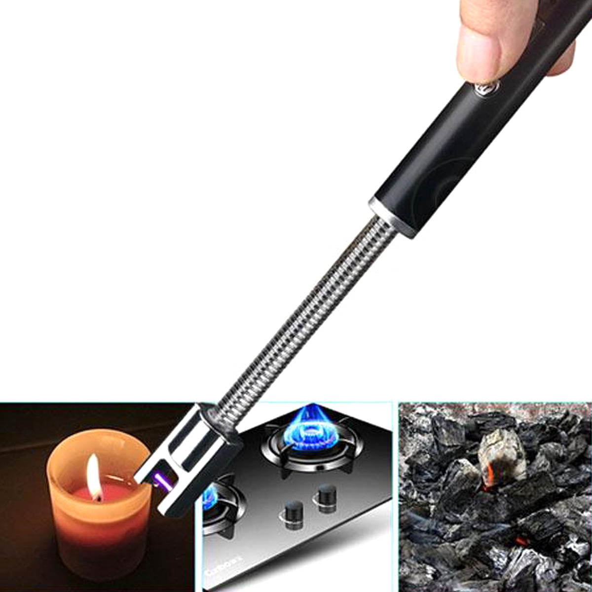 FLEXIBELE electrische keuken bbq aansteker oplaadbaar met usb kabel windproof - Zwart - Ariko