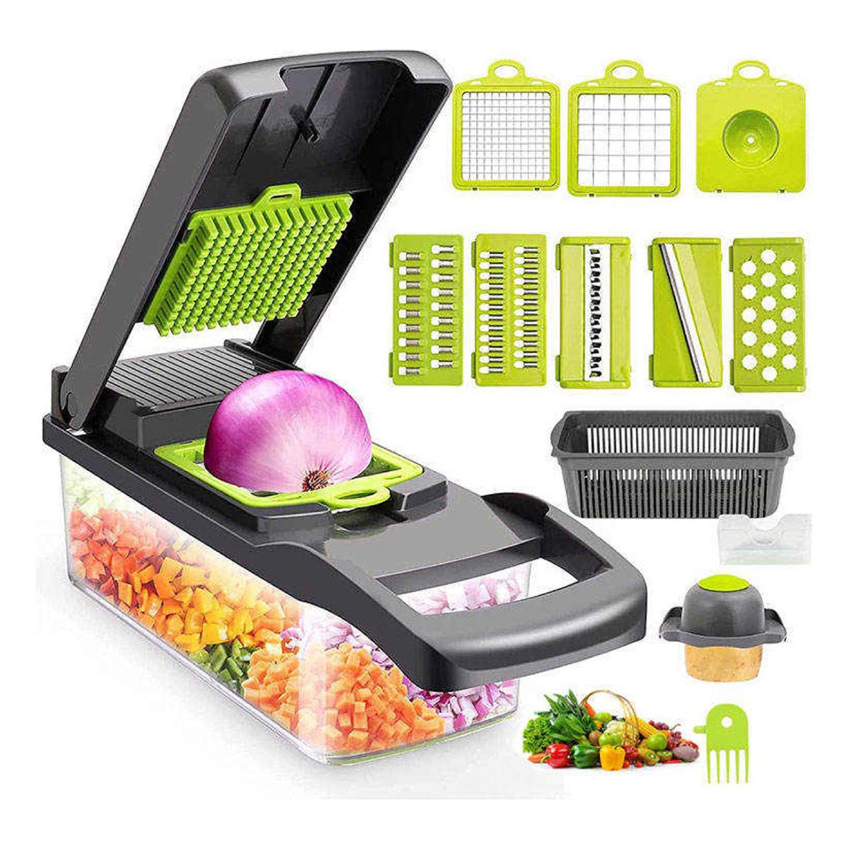 Luxury Vegetable cutter Multifunctional - Onion cutter - Kitchen convenience - 15-piece set