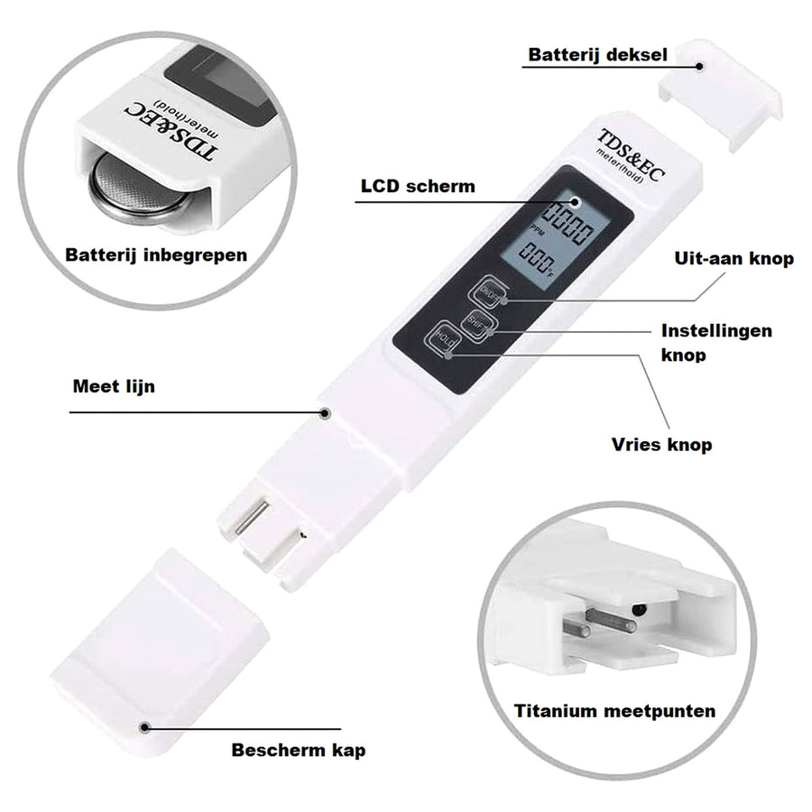Ariko Professionele Waterhardheidsmeter - Accurate 3-in-1 TDS, EC, en Water Temperatuur Meter - inclusief batterij