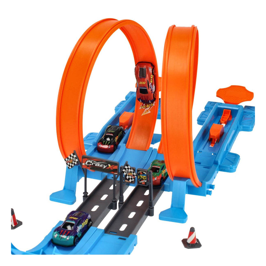 Ariko Dubbele Track Racebaan - 40 delig - Twee louping - Twee lounchers in 4 versnellingen - 3 in 1 - 4 auto's - met puntensysteem