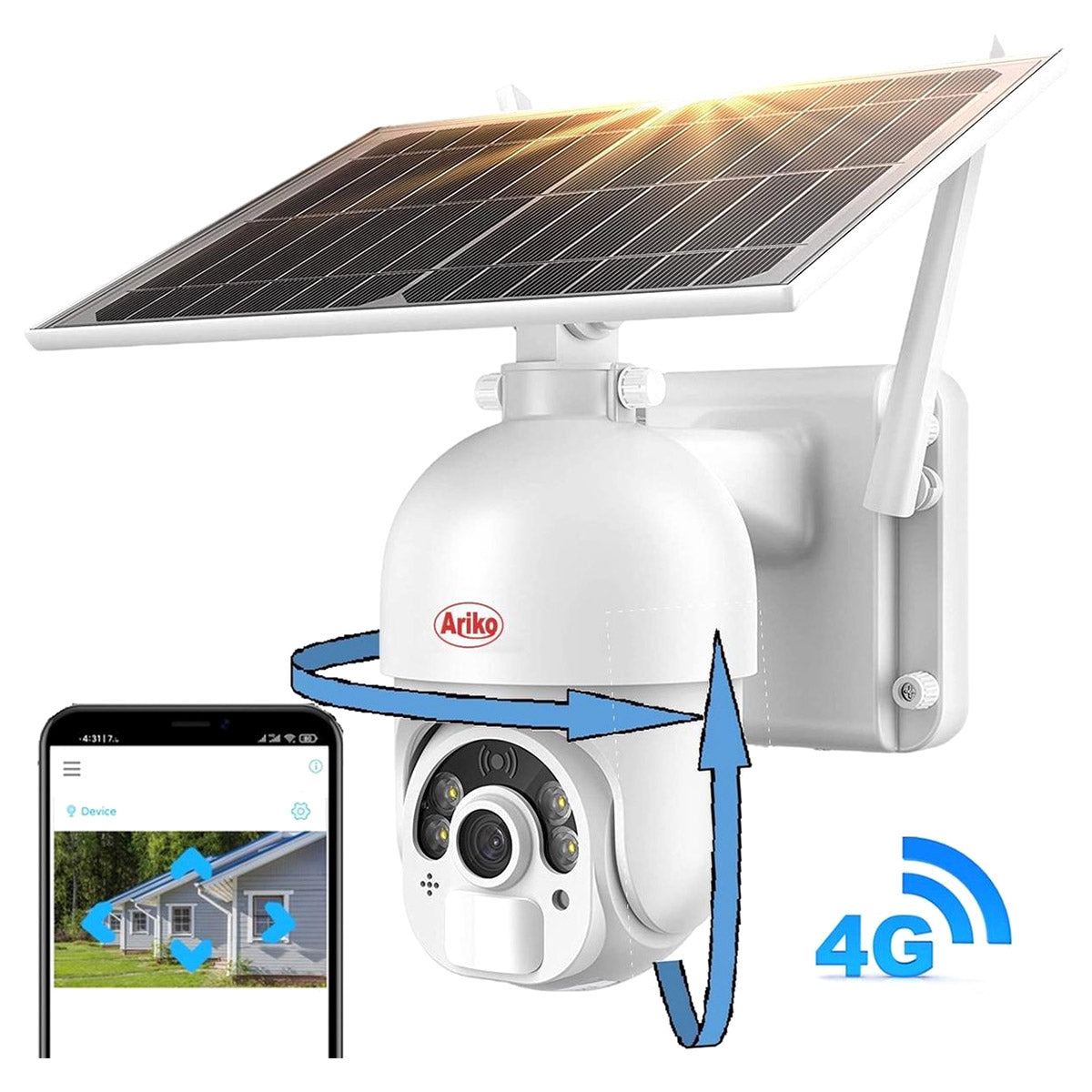 Ariko Bewegliche PTZ-Kamera 2 MP mit Solarpanel und 4G - mit Audio - Personentracker - Niederländisches Handbuch und Support