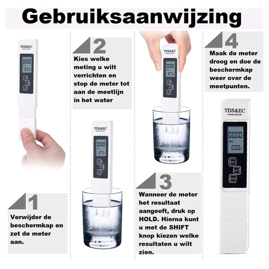 Ariko Professionele Waterhardheidsmeter - Accurate 3-in-1 TDS, EC, en Water Temperatuur Meter - inclusief batterij