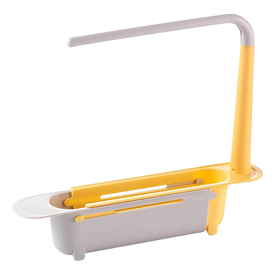 Ariko Gootsteen Organizer - Geel/Wit - Aanrecht Gootsteen bakje - Vaatdoekhouder - Spons Opbergrek - Verstelbaar