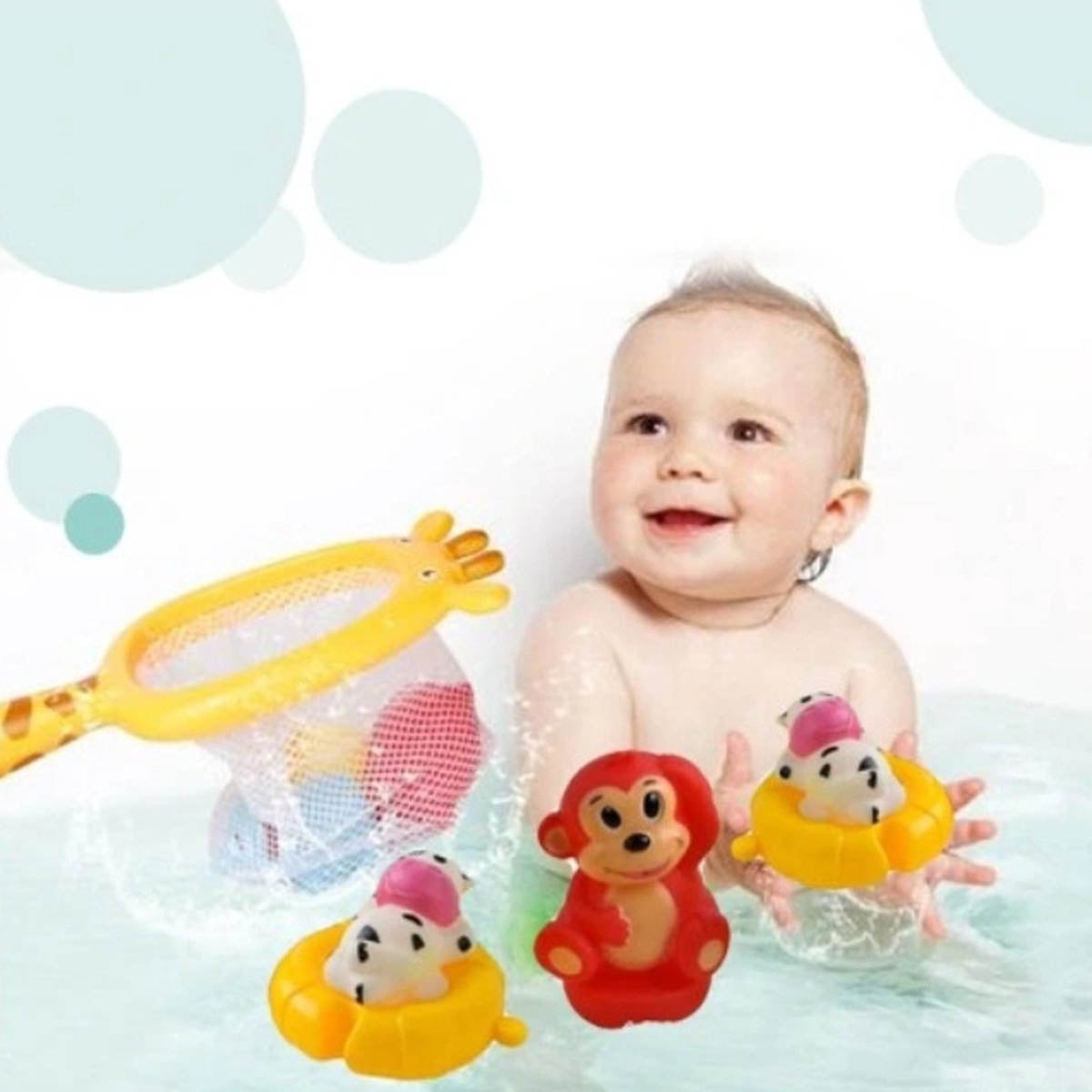 Ariko Jouets de bain, animaux en liberté dans une bouée de sauvetage - Canard en caoutchouc - lion - vache - singe - chien