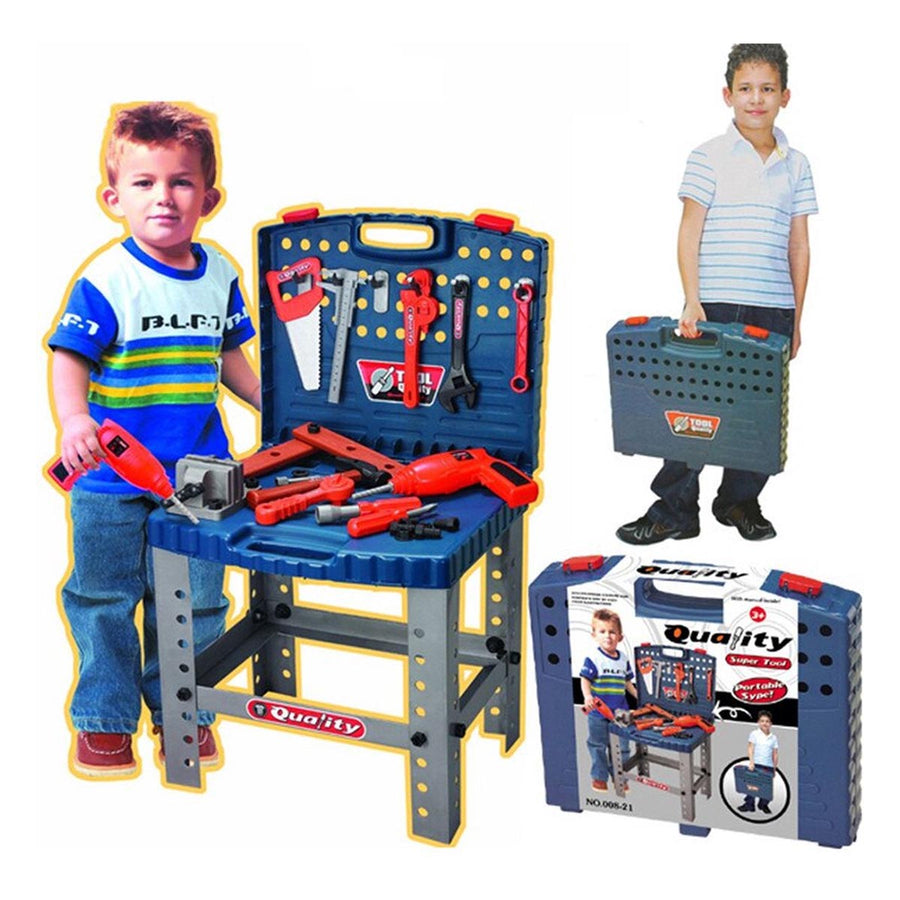 Ariko XL Werkbank voor kinderen – speelgoed – met werkende boormachine - in handige meeneem koffer - met accessoires - 67 delig - 70cm hoog - Inclusief 2 x Philips AA batterijen