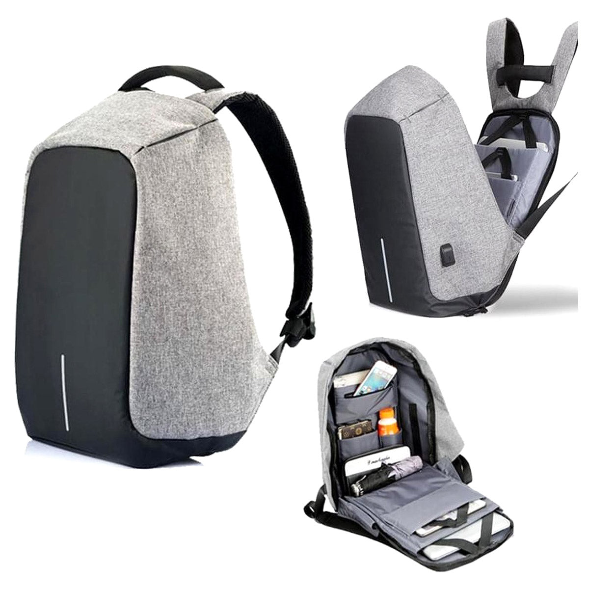 <tc>Ariko</tc> Anti Theft Backpack - Travel backpack - Gray - Laptop bag - School bag - Incl. USB cable