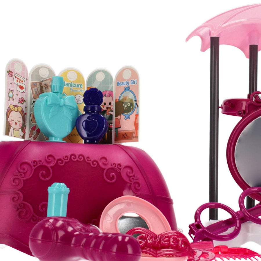 Ariko Speelgoed Koffer Schoonheid salon 30 delig - Fohn, spiegel, make-up, parfum en nog veel meer - handige meeneem koffer