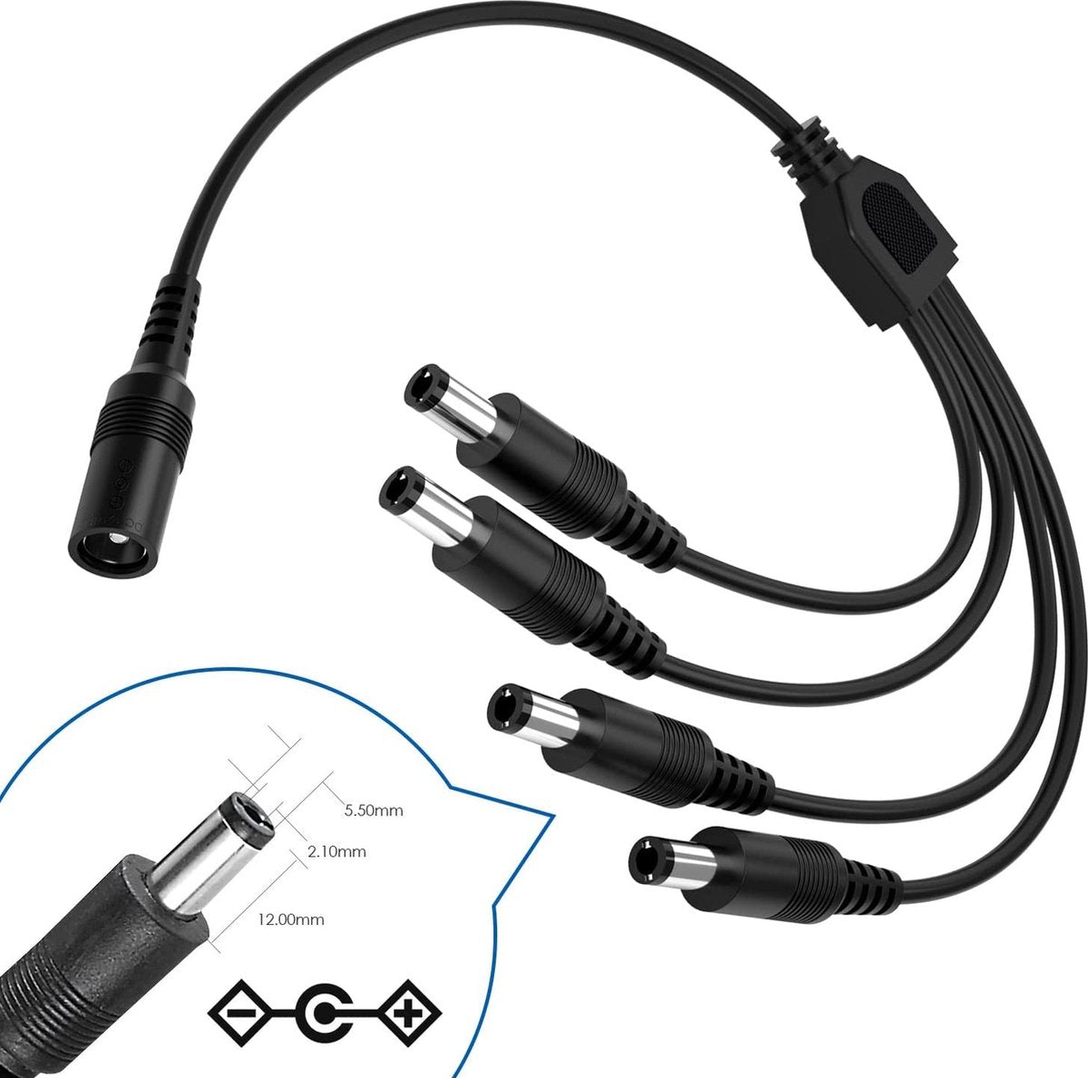 4-Wege-Splitterkabel – Verlängerungskabel – für CCTV-Kamera, TV-Box, Router & mehr – Adapter – 1x DC (V) auf 4x DC (M)