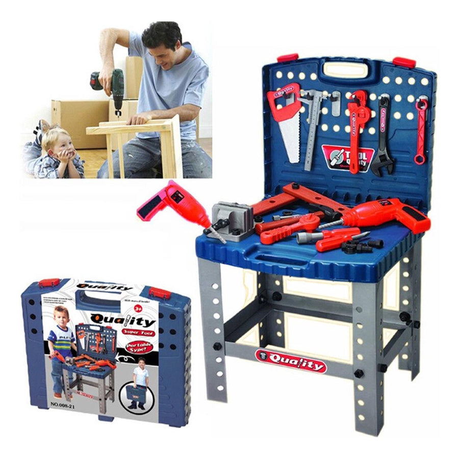 Ariko XL Werkbank voor kinderen – speelgoed – met werkende boormachine - in handige meeneem koffer - met accessoires - 67 delig - 70cm hoog - Inclusief 2 x Philips AA batterijen