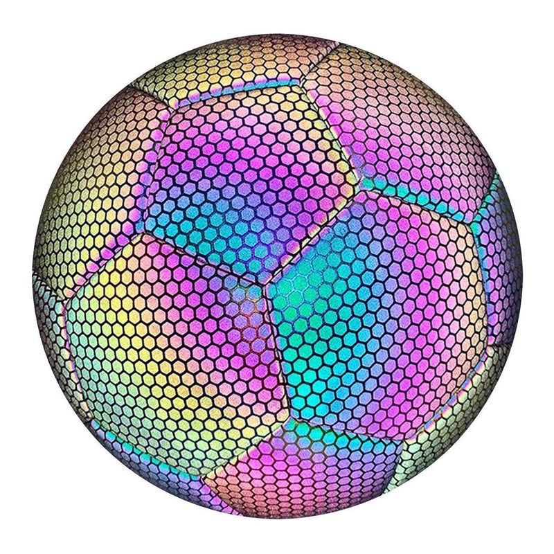 Ariko Lichtgevende Leren Voetbal | Reflecterend | Holografisch | Glow in the Dark | Unisex | Maat 5 | Met pomp , naald & handige opbergtas