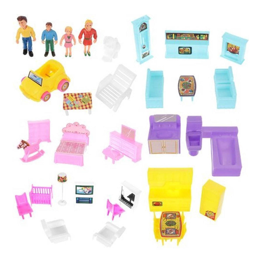 <tc>Ariko</tc> XL Dollhouse | Dream House | 6 rooms and terrace| 136 pieces fully furnished with 4 dolls and 1 dog