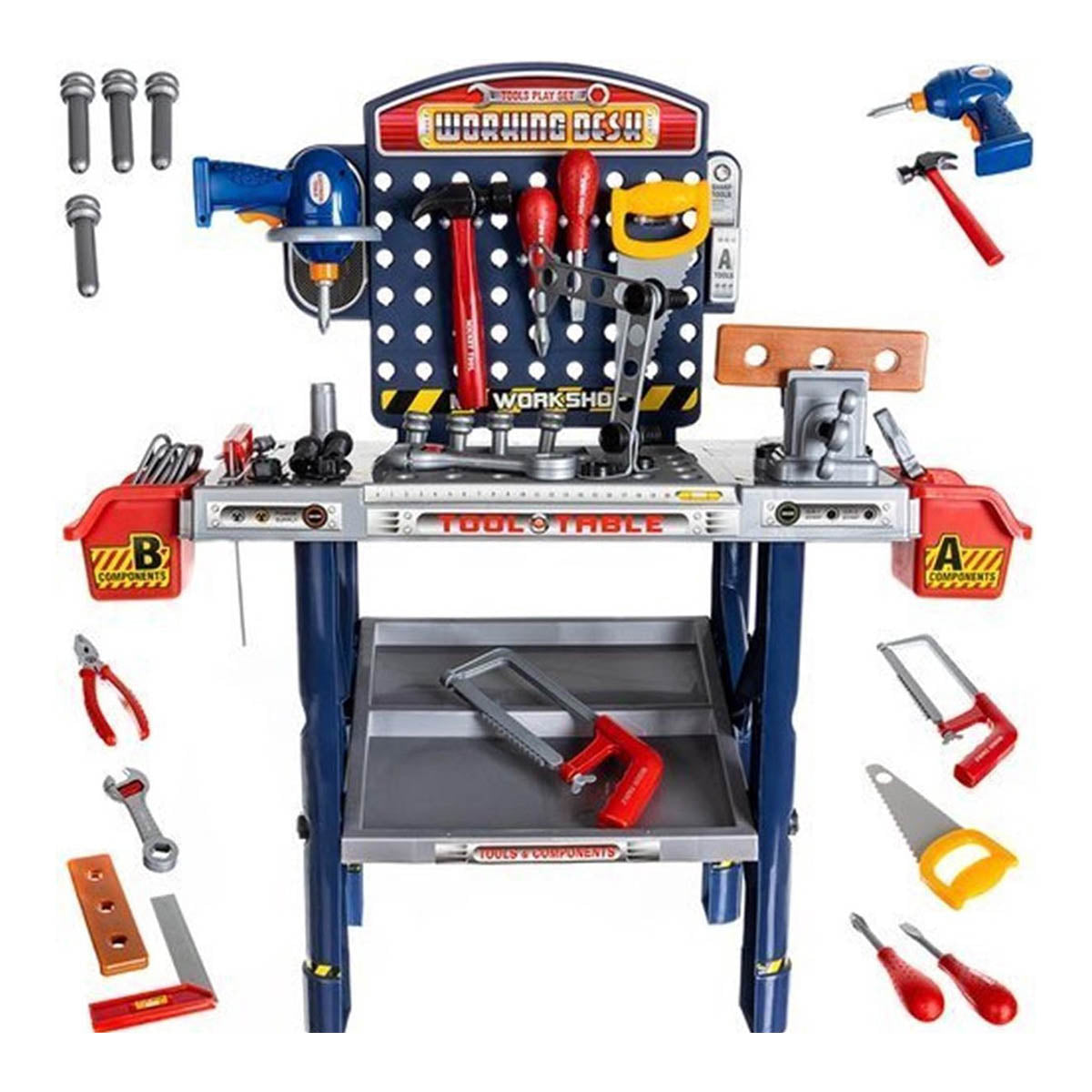 <tc>Ariko</tc>  SFL XXL Werkbank mit Werkzeugen | 55 Stück | Spielzeug-Werkzeuge | Werkzeugsatz | Elektrische Bohrmaschine | Inklusive Philips Batterien