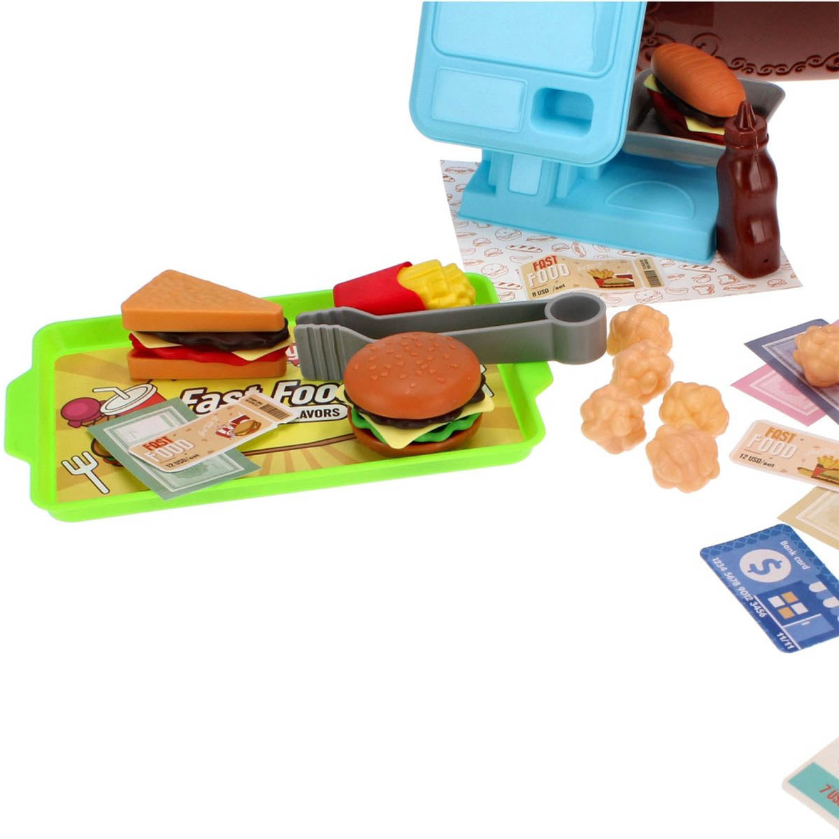 <tc>Ariko</tc>  Toy Suitcase Fast-food shop 58 pieces - hamburgers, popcorn, sauces, tongs and much more - handy take-along suitcase