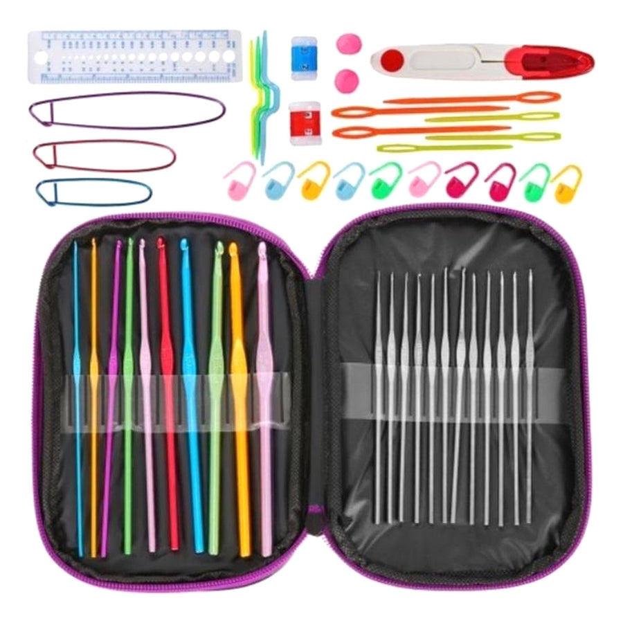 Ariko Haakset XXL Deluxe | 50 delig | in Etui | Ergonomische Haaknaalden set | Breinaald Kit | Anti-slip ergonomische Haaknaaldenset | Haak & Brei accessoires | Paars