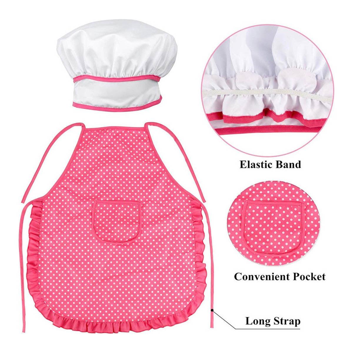 Ariko Ensemble de jeu de chef de cuisine de luxe | Tablier de cuisine rose comprenant un bonnet de cuisine, un gant de cuisine, un fouet, un rouleau à pâtisserie et une spatule | batterie de cuisine | Jeu de rôle | Dans une belle boîte cadeau |
