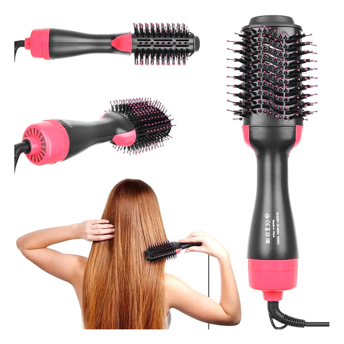 Borstel - Föhn - Föhnborstel - Krulborstel - Haarborstel - Haardroger - Stijlborstel - Magic Brush - Hetelucht Borstel - Haar Styling - Zwart/Roze - Ariko