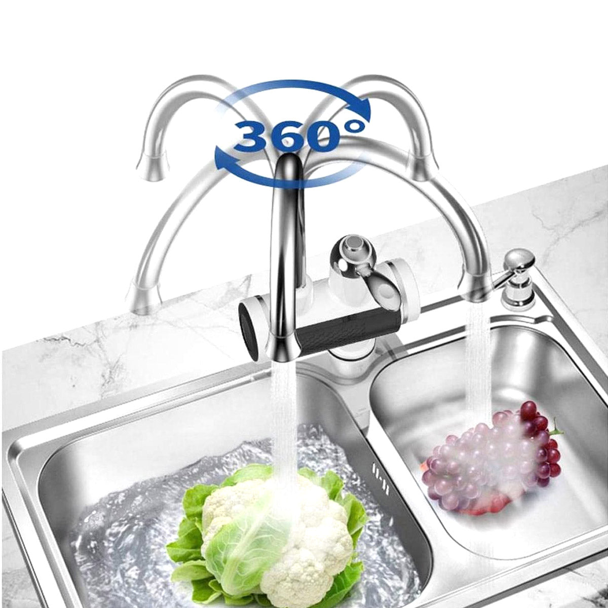 Ariko Elektrisch Verwarmd Kraan en douche - Elektrisch Instant kraan tot 60 ?c - LCD Digitaal - Niet Kokend Water - 3000W - Inclusief Douchekop