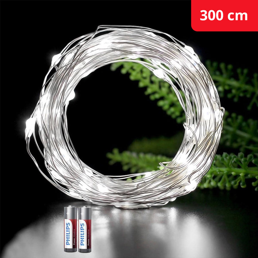 Ariko 30 led 3 meter Wit kleuren kerstverlichting op batterijen , inclusief 2 stuks Philips batterijen