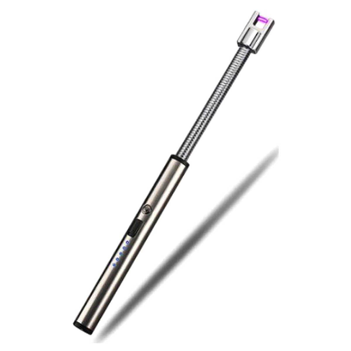 Lange elektrische aansteker met usb kabel | USB-oplaadbaar | plasma-aansteker | winddicht | vlamloze elektrische aansteker voor keuken, kaars, bbq of openhaard - silver - Ariko