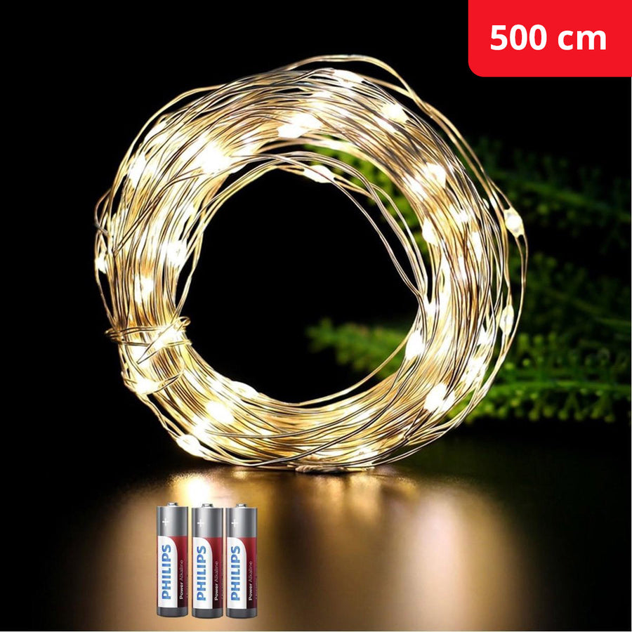 Ariko 50 led 5 meter Warm-wit kleuren kerstverlichting op batterijen , inclusief 3 stuks Philips batterijen