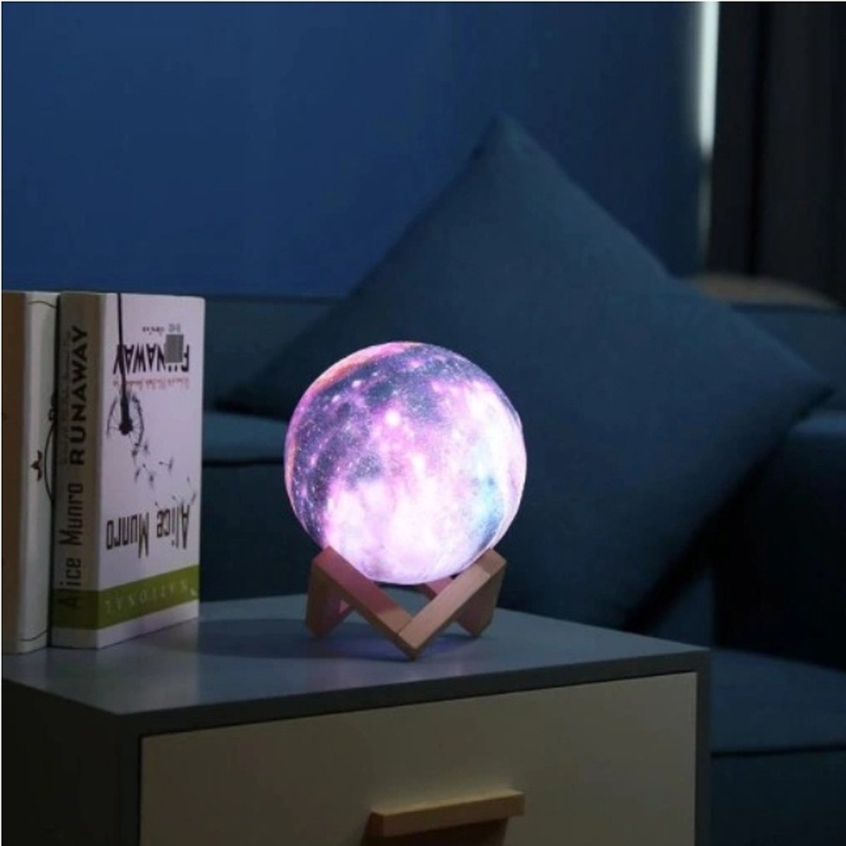 Ariko Nachtlamp 3D Maan - Star light - 15 cm - Tafellamp - Accu 15 tot 89 uur - 16 dimbare LED kleuren en Afstandsbediening