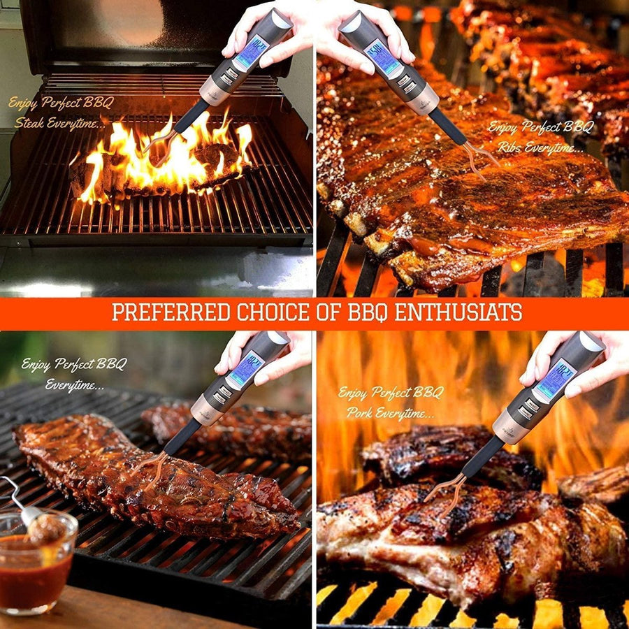 Vleesthermometer | BBQ vleesvork | -50 tot +300 Graden | RVS | 3-5 Seconden | LED scherm met backlight | Temperatuur alarm | Inclusief batterijen | Voor Barbecue en Grill - Ariko