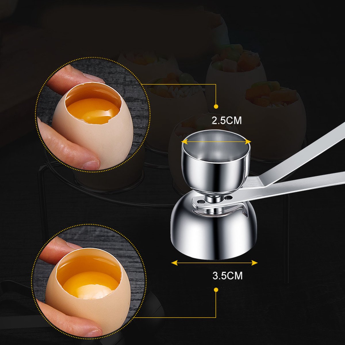 Ariko Eierschaal Kraker - Egg Cracker - Ei Opener - Ei zeef - Eierschaal Snijder - 2 in 1 - RVS