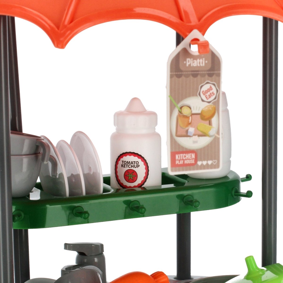 Ariko Spielzeugwagen Küche 47-teilig - Kochtöpfe, Gewürze, Geschirr, Spüle und vieles mehr - praktischer Koffer mit Rollen