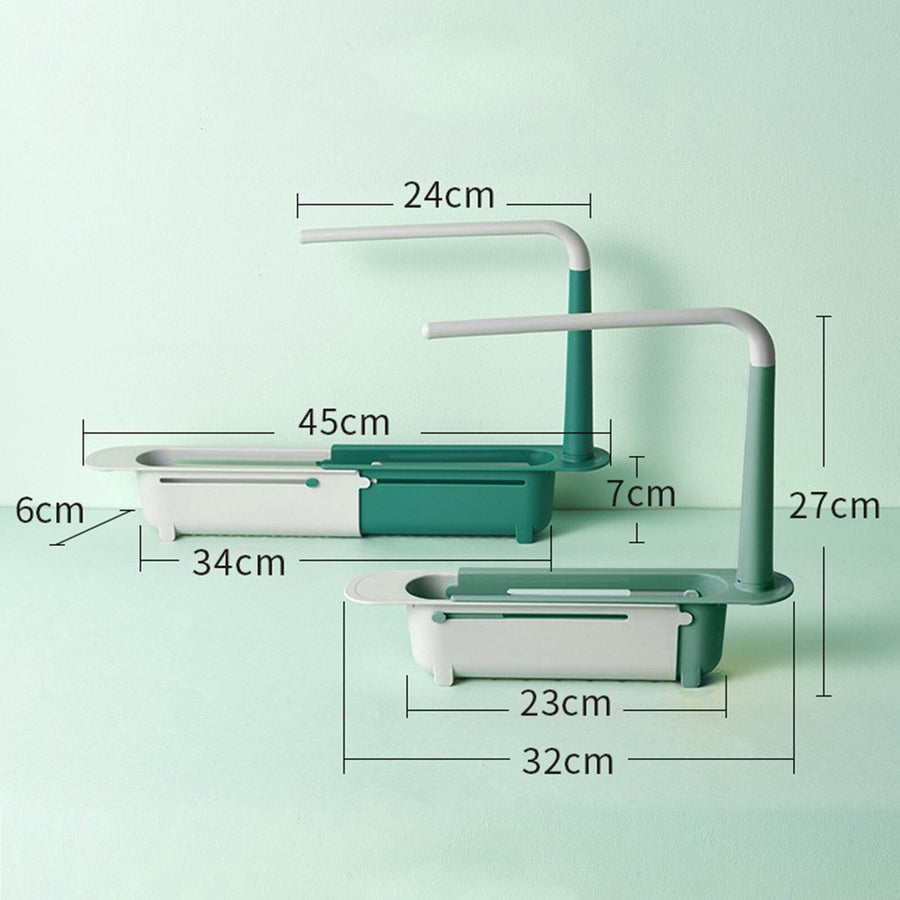 Ariko Gootsteen Organizer - Groen/Wit - Aanrecht Gootsteen bakje - Vaatdoekhouder - Spons Opbergrek - Verstelbaar