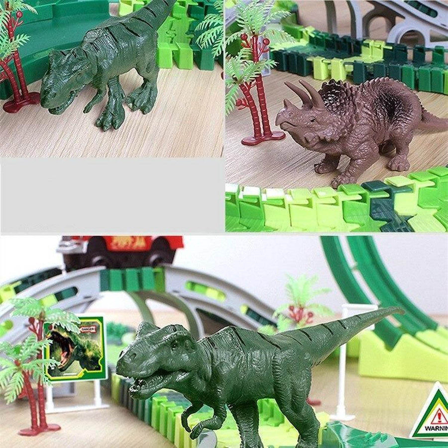 Ariko Autobaan met Dinosaurussen | Racebaan jungle | met dino's | dinosaurus baan | flexibele racebaan | 6 verschillende racebanen | met militair voertuig | inclusief batterijen