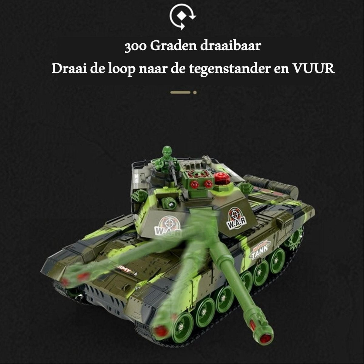 <tc>Ariko</tc> XXL RC Toy Tank - Vert - Tank télécommandé avec télécommande - Avec effets sonores et lumineux - Avec batterie interne - 2,4 Gz - Échelle 1:14
