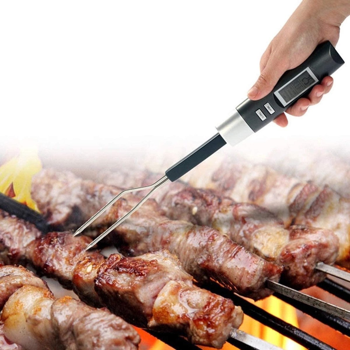 Vleesthermometer | BBQ vleesvork | -50 tot +300 Graden | RVS | 3-5 Seconden | LED scherm met backlight | Temperatuur alarm | Inclusief batterijen | Voor Barbecue en Grill - Ariko
