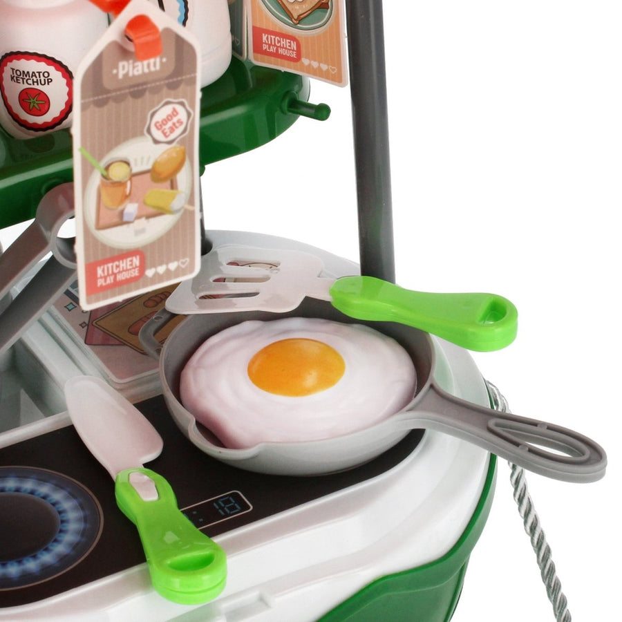 Ariko Speelgoed trolley Keuken 47 delig - Kookpannen, kruiden, servies, wasbak en nog veel meer - handige meeneem koffer met wieltjes