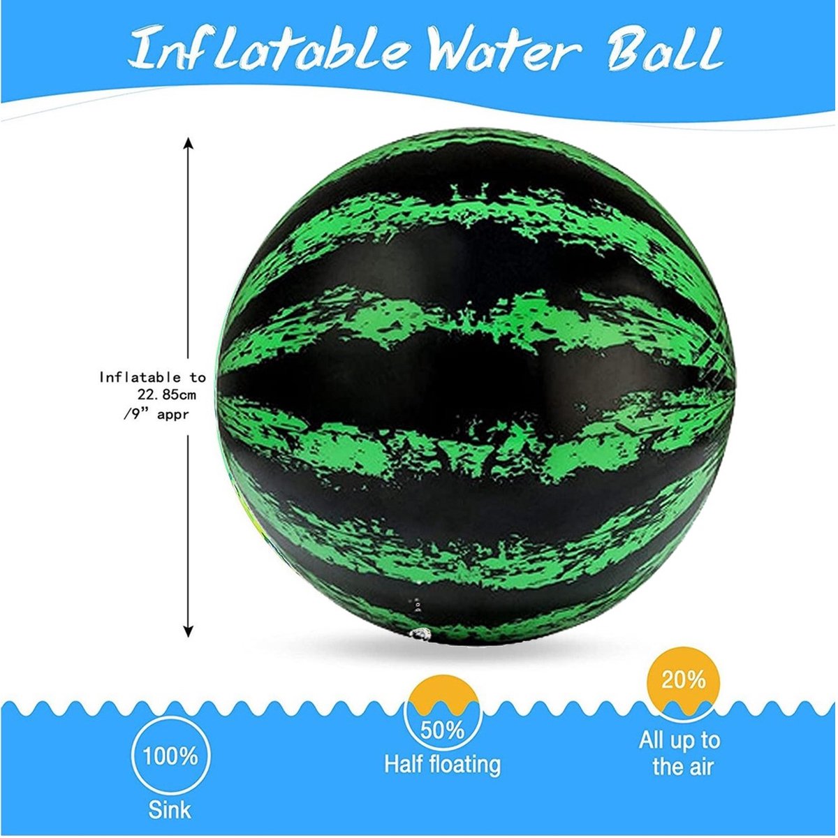 Ariko boule sous-marine robuste XXL | Ballon sous l'eau | A remplir d'eau ou d'air | ballon d'eau | Y compris remplissage d'eau | 22,8 cm | vert noir