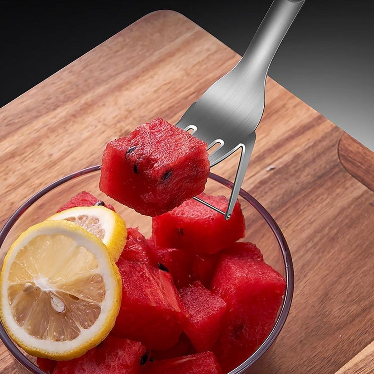 Ariko Coupe-pastèque et fourchette en acier inoxydable | Trancheur de melon | Couverts à melon | Fourchette à dessert | pastèque | Couper le melon | acier inoxydable