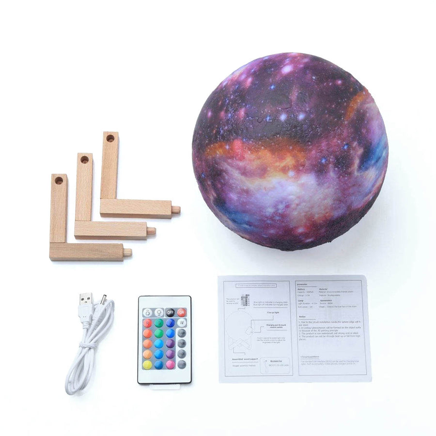 Ariko Nachtlamp 3D Maan - Star light - 15 cm - Tafellamp - Accu 15 tot 89 uur - 16 dimbare LED kleuren en Afstandsbediening