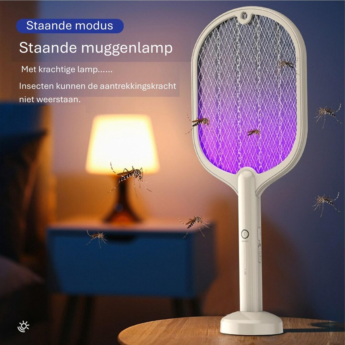 Ariko Mugzapper 2-in-1 Elektrische Mückenklatsche Fliegenklatsche - Mückenlampe - USB wiederaufladbarer Akku - Stehend und kann von Hand verwendet werden