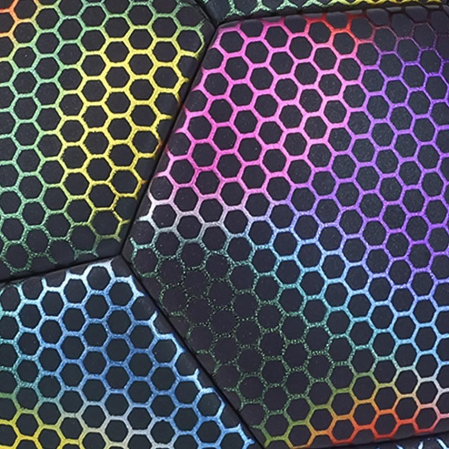 Ariko Fußball aus leuchtendem Leder | Reflektierende | Holografisch | Im Dunkeln leuchten | Unisex | Größe 5 | Mit Pumpe, Nadel und praktischer Aufbewahrungstasche