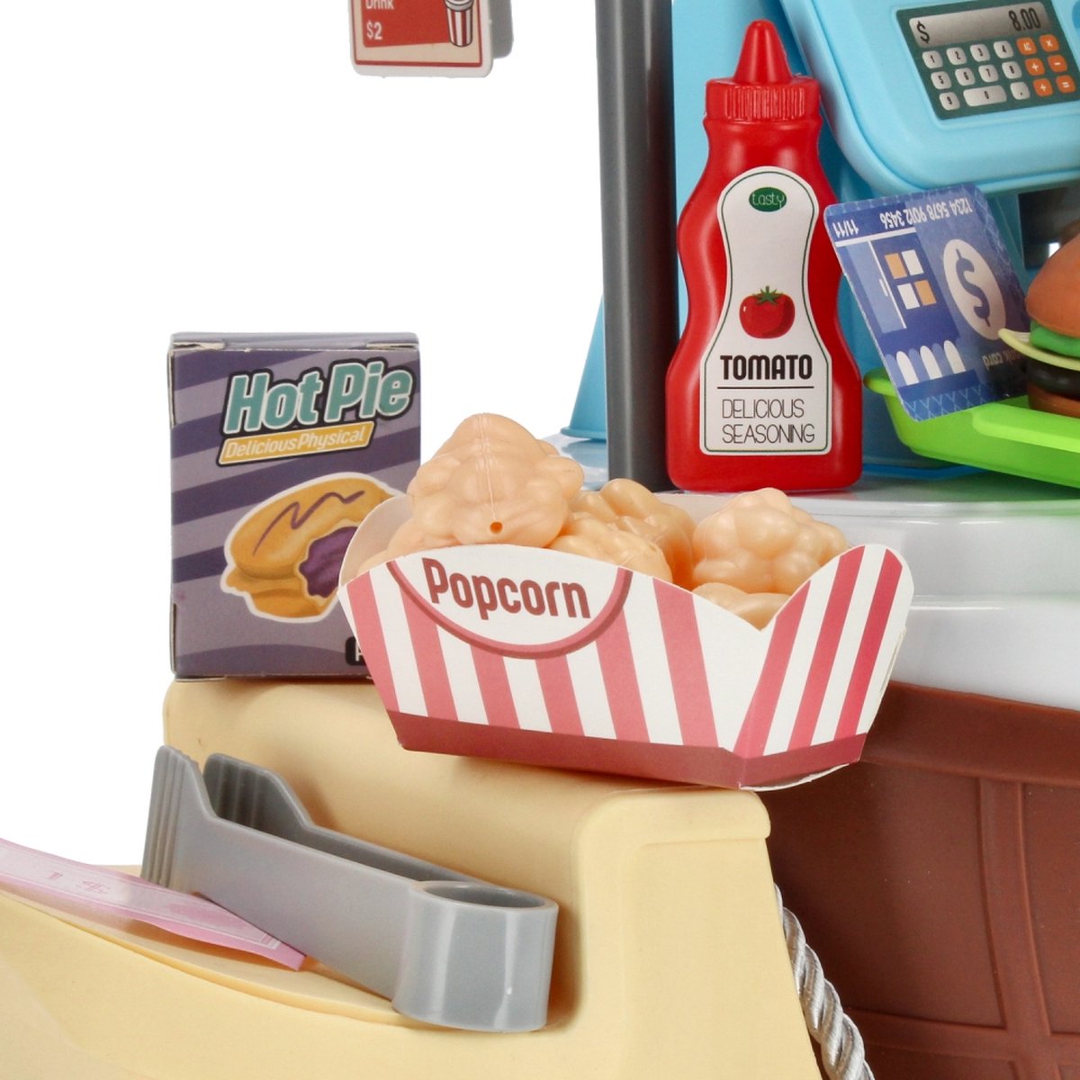 Ariko Chariot à jouets Fast-food 59 pièces - hamburgers, pop-corn, sauces, pinces et bien plus encore - valise à emporter pratique à roulettes