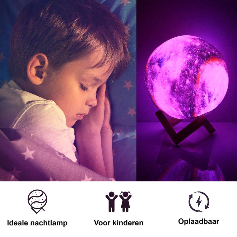 Ariko Nachtlamp 3D Maan - Star light - 15 cm - Tafellamp - Accu 15 tot 89 uur - 16 dimbare LED kleuren en Afstandsbediening
